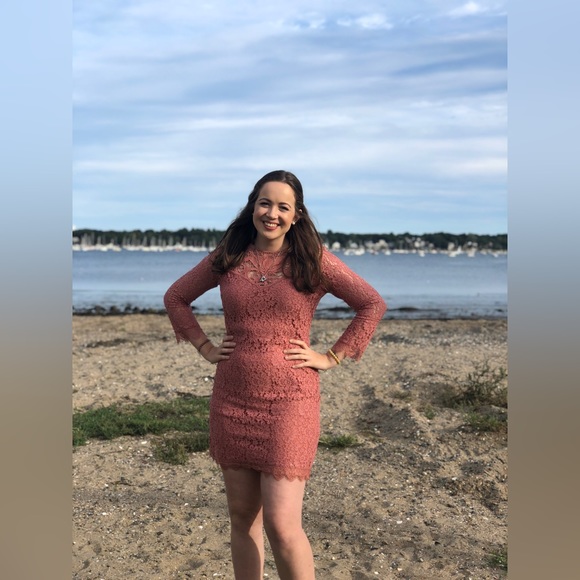 Pink Lace Long Sleeve Dress - Picture 3 of 4